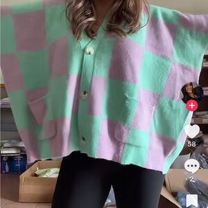 Dressed in LaLa Love You Oversized Checkered Cardigan in Discontinued Mint+Lilac